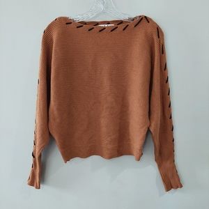 M Magaschoni Sweater Medium Brown black threaded detail boat neck long sleeve